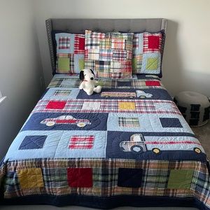 🛻VINTAGE 🚗 RARE Pottery Barn Kids PATRICK Madras Plaid Truck FULL /QUEEN Quilt